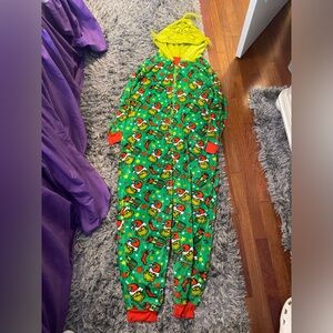 Adult grinch zip up onesie pj